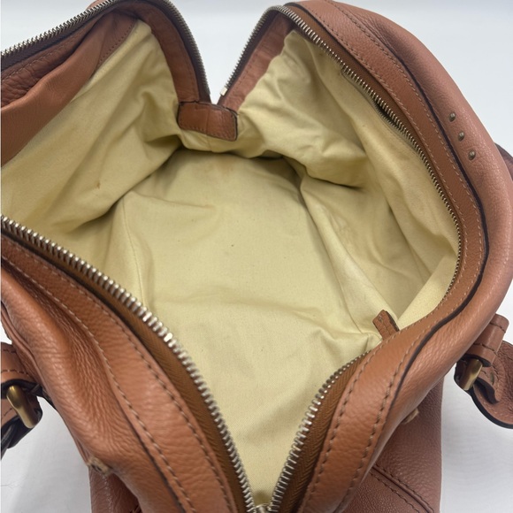 Auth Chloe Caramel Brown Leather Studded Auore Top Handle Duffel Tote Bag - Picture 16 of 16